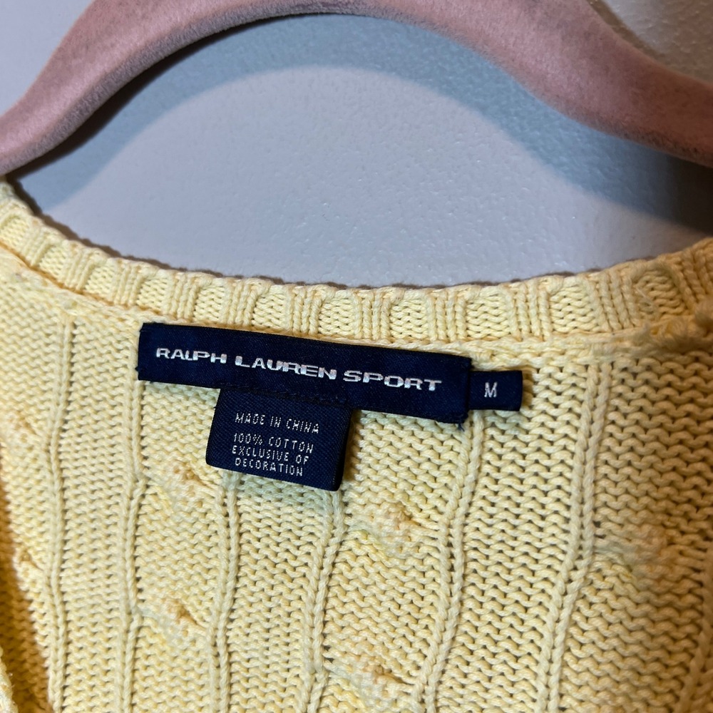 Ralph Lauren Sport Womens Yellow Cable Knit V-Neck Cotton Sweater Size M - Picture 5 of 10